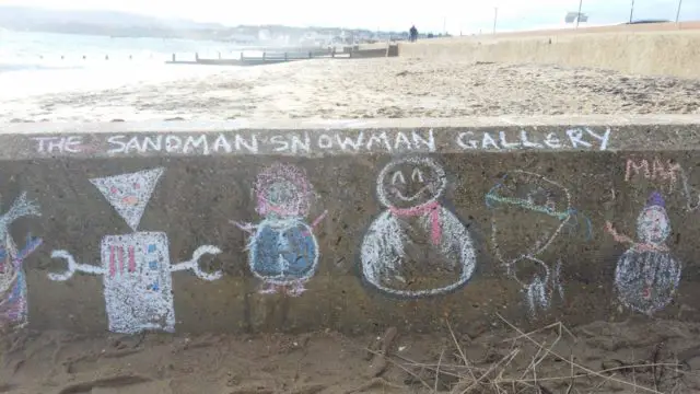 The Common Space making the most of winter beaches with Sandman Snowman on the Science Beach in Sandown Bay Pics by The Common Space