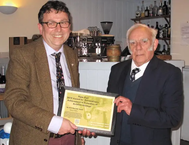 Cllr Lilley presents special award for Aviation Heritage to Henry Nobbs of Sandown Airport