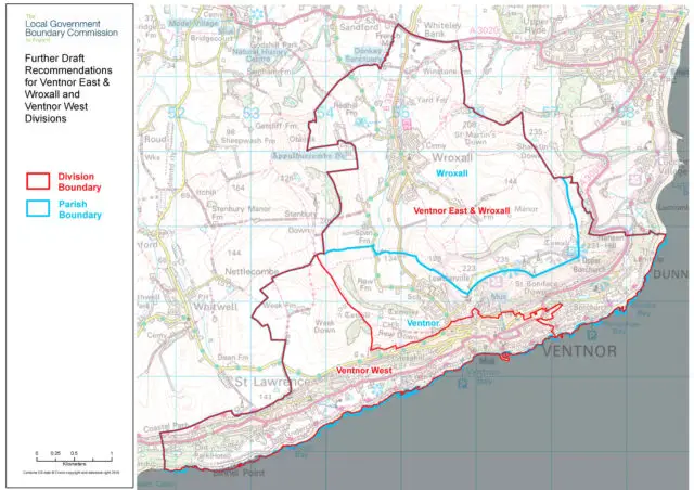 Ventnor and Wroxall with parish boundaries