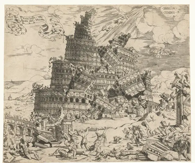 Val van de toren van Babel by Public Domain