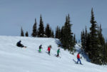 a group of children skiing