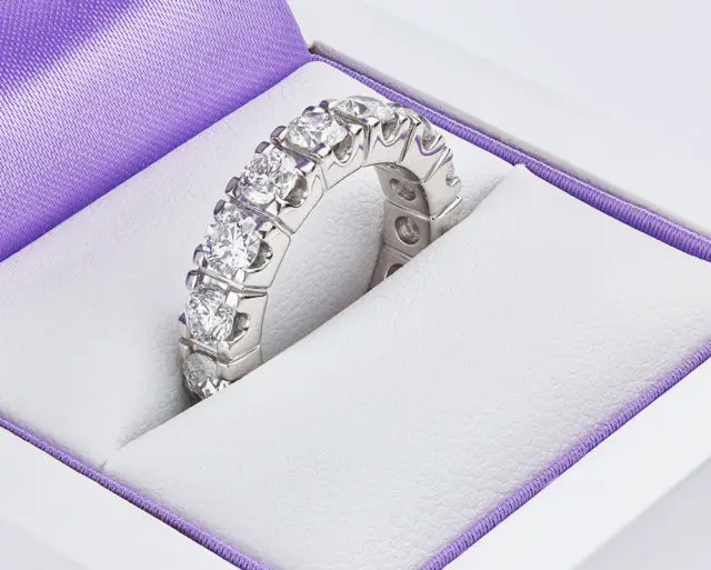 Close up of an Eternity Ring in box