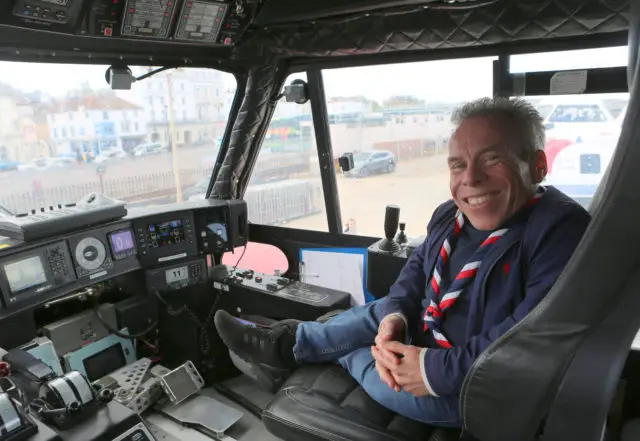 Warwick sitting in the cockpit of the Hovercraft