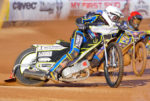 Riders B Wilson(W) G Wood(R) A Extance(Y) on speedway track