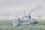 HMS Ryde off Omaha Beach, painted by Ventnor artist Rod Williams