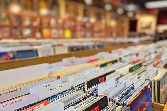 Records in a record shop