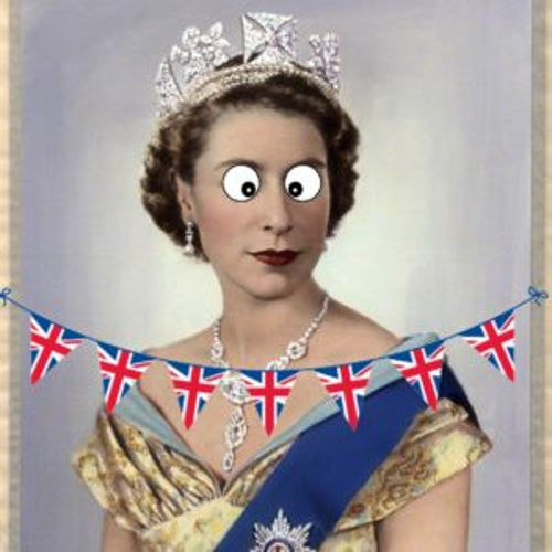 Picture of the queen with googly eyes