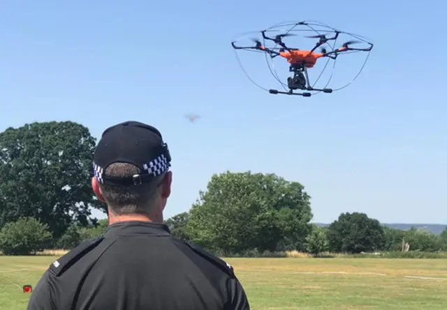 Police officer operating a drone
