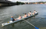 ladies novice team on the water preparing to race