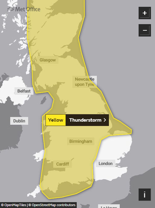 The Met Office thunderstorm warning map