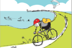illustration of cyclist on and Island road