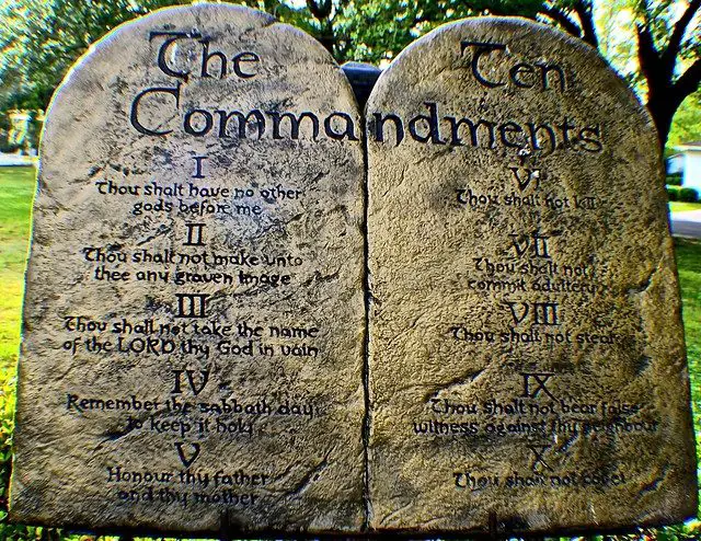 The ten commandments tablets in a park