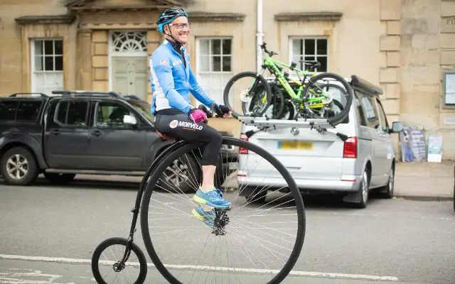 Rev Clive Todd riding a penny farthing in Oxford