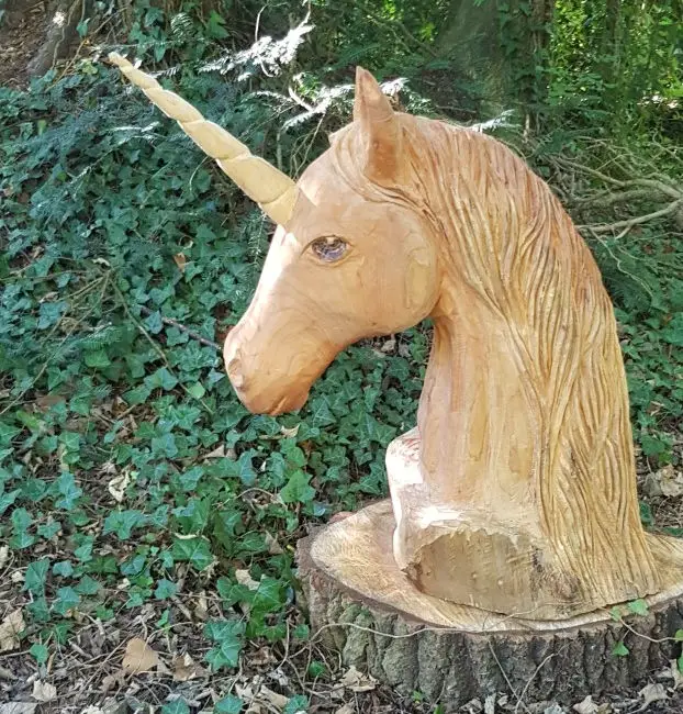 Paul Sivell unicorn carving by Tina Goode