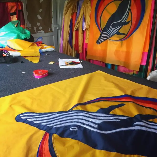 Liz Cooke's Whale Greenpeace flags in production