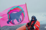 Liz Cooke's Greenpeace flag on vessel in the Arctic