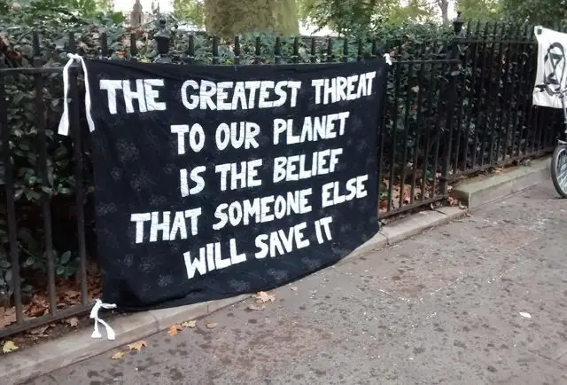 The Greatest Threat to our planet is the believe that someone else will save it banner © Simon Mawdsley