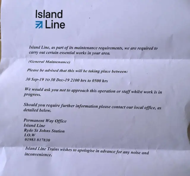 Letter from Island Line