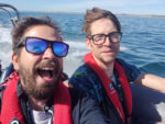 Harry Dwyer and Charlie speedboating around Great Britain