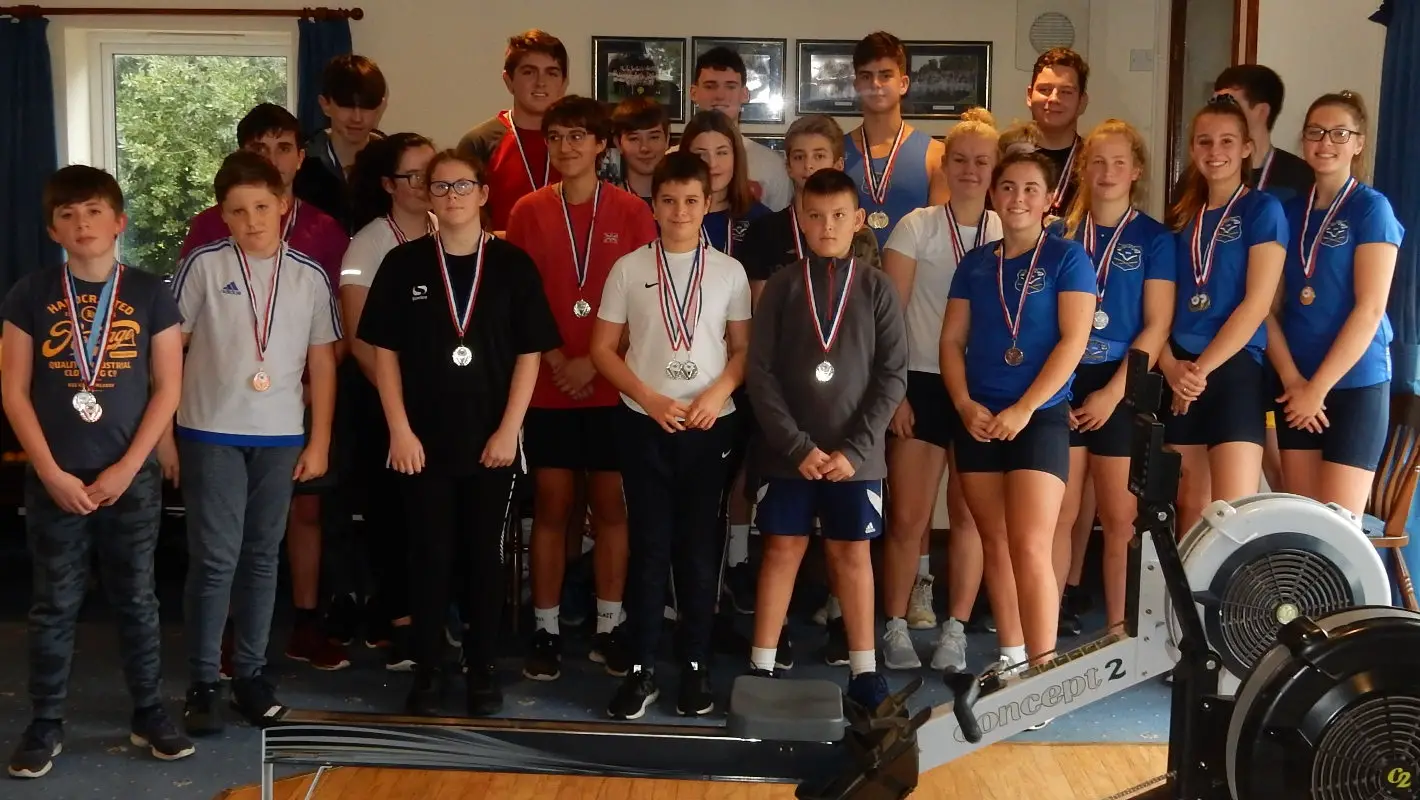 Juniors from the Four Island Rowing Clubs at the Isle of Wight Rowing Forum Indoor Junior Regatta