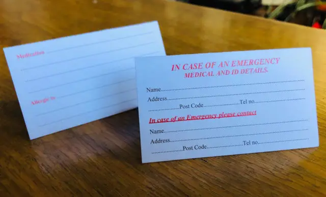 In case of emergency cards