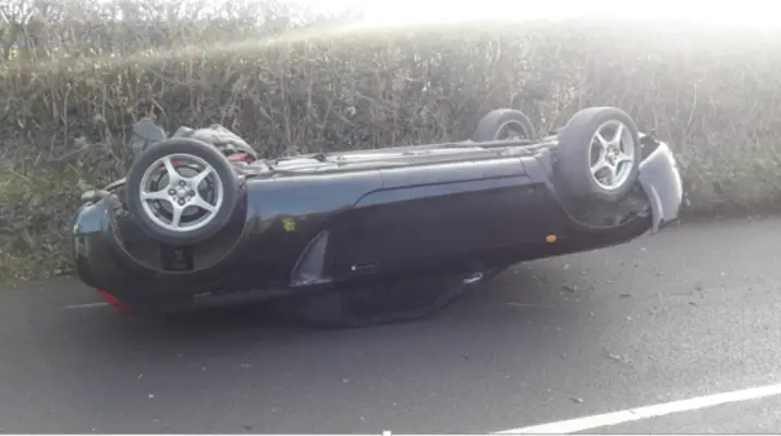 overturned toyota at whiteley bank