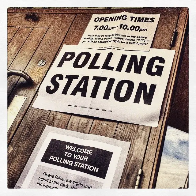 Polling station sign on door