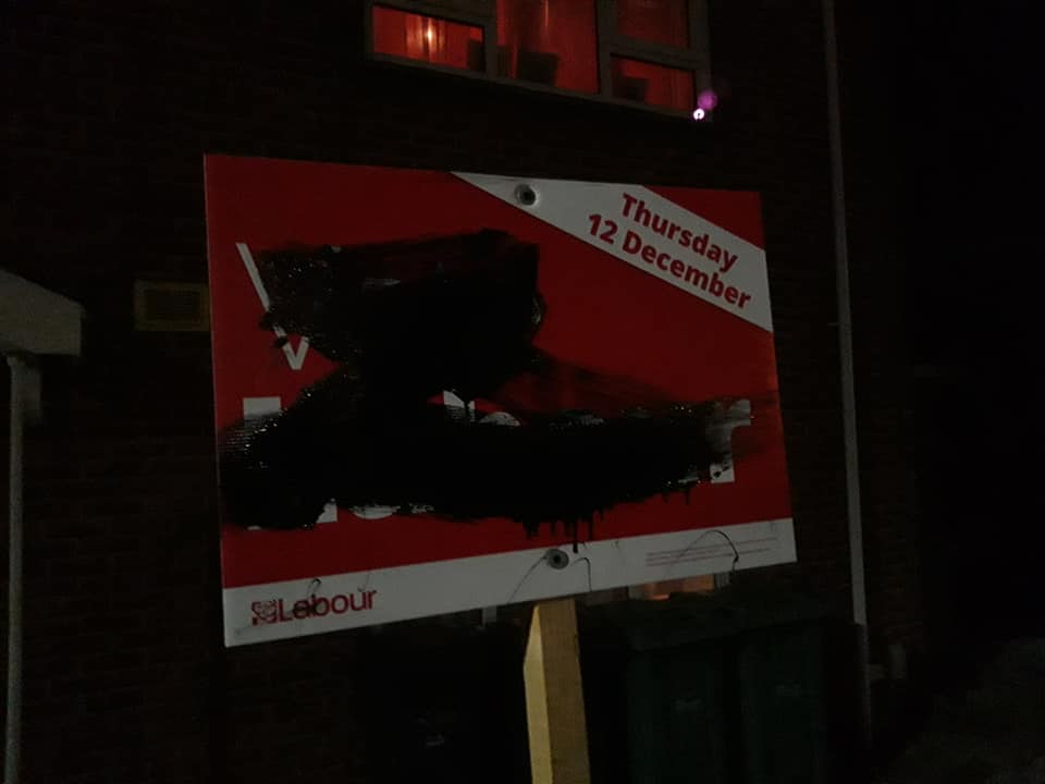 Vandalism of Vote Labour sign by Matt Bailey