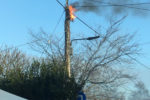 electricity pole on fire in Bembridge