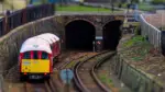 island line train coming out of the tunnel in Ryde (in tilt shift mode)