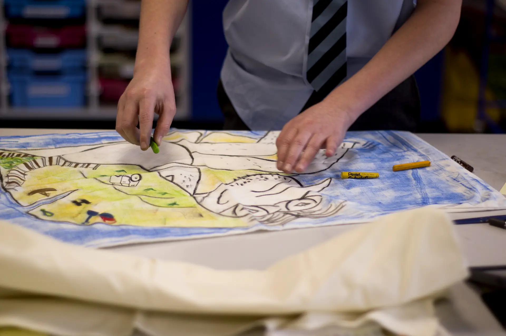 Pupil from Island Free School working on artwork