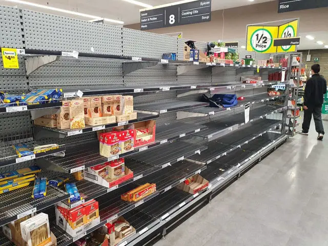 Dried pasta shelves empty in an Australian supermarket