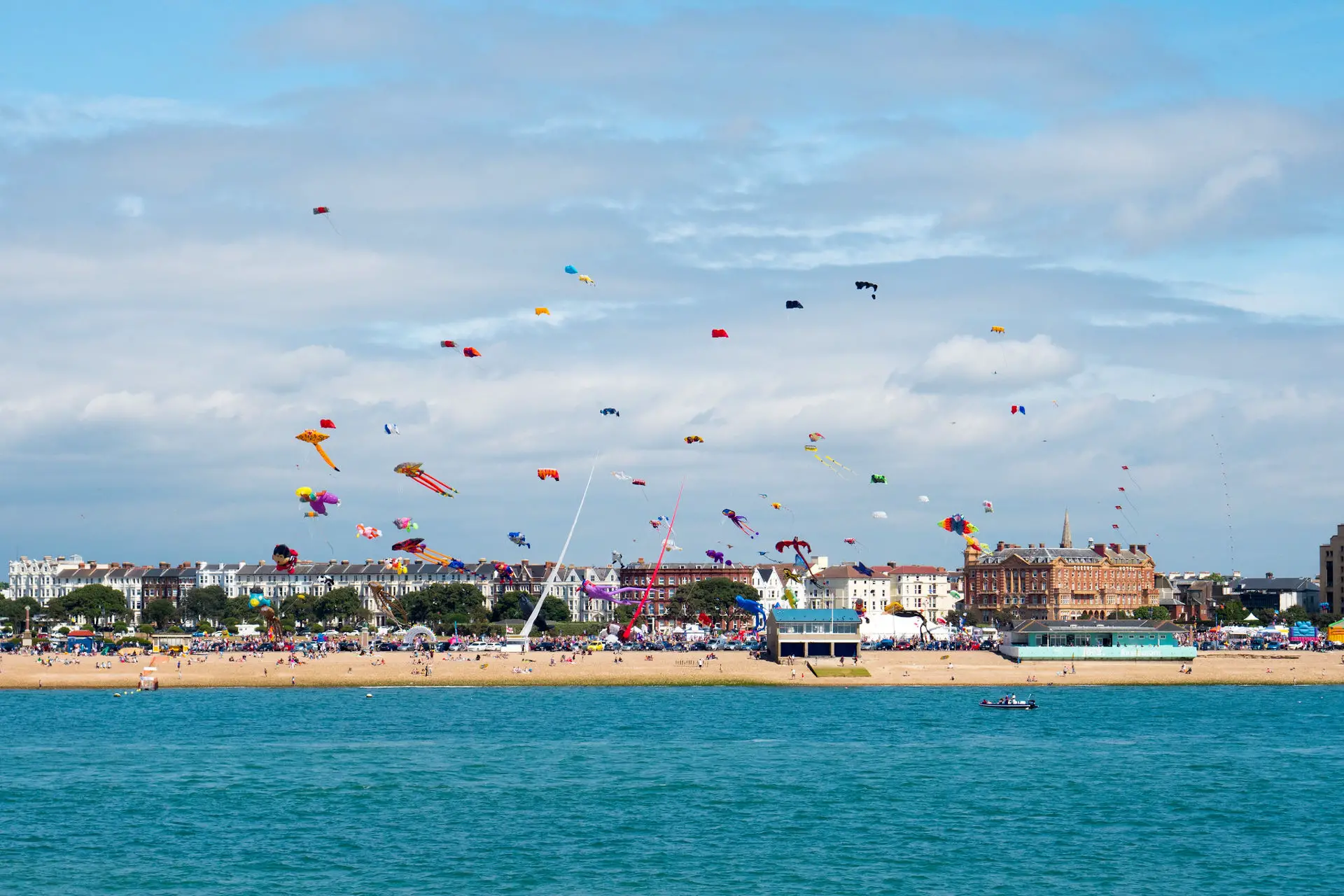 Southsea coastline with kites flying from the beach