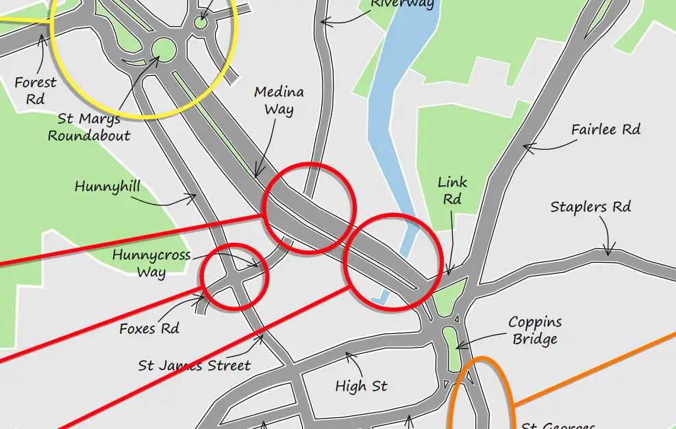 map of trial traffic flow on coppins bridge