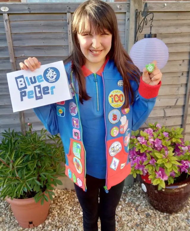 Bethany with her Blue Peter Badge