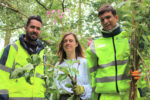 Island Roads Matt Shaw (left) and Ian Middleton (right) helping Nicola Wheeler, co-ordinator of the River Club group of volunteers, cleari Himalayan balsam from the Eastern Yar in 2017.