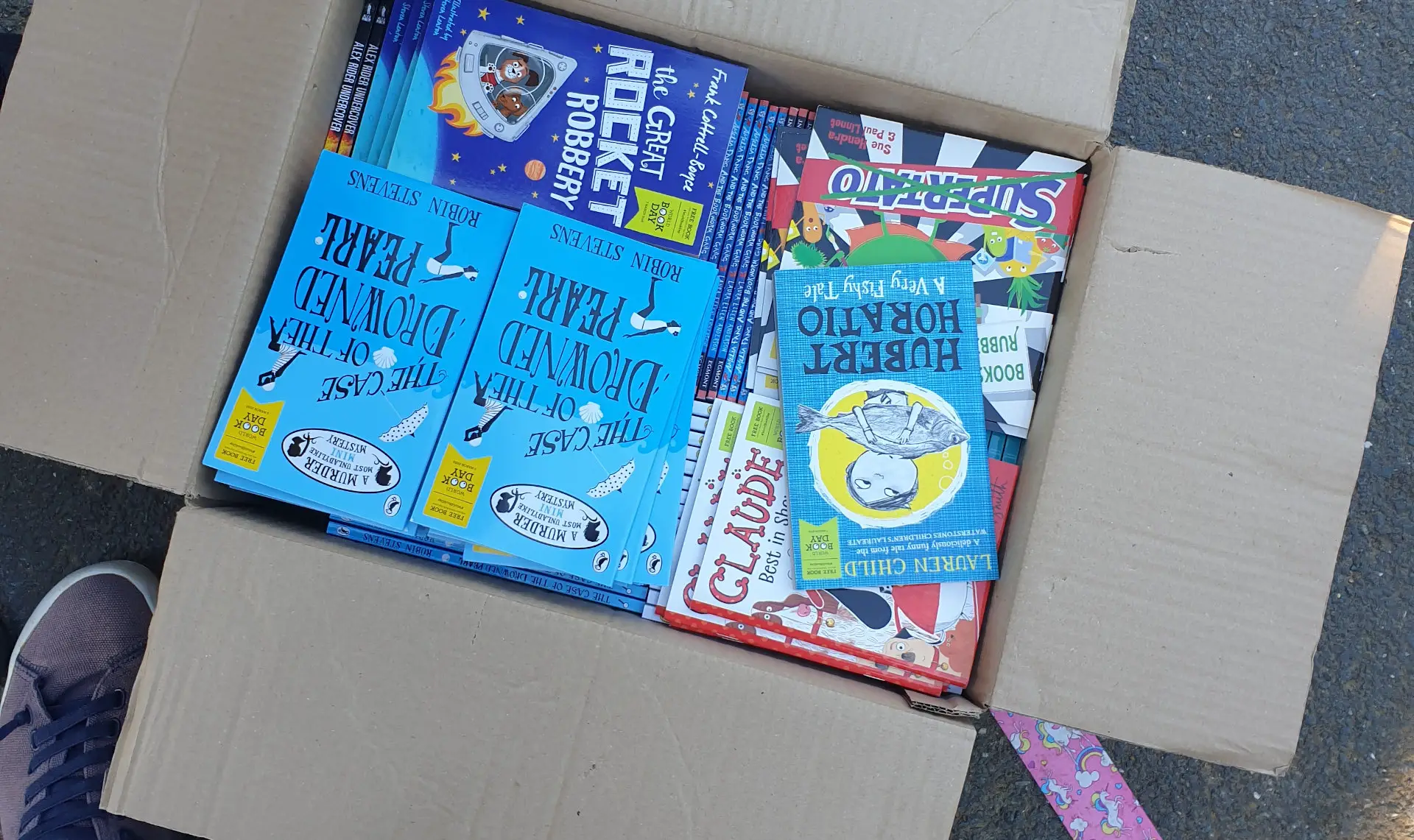 Box of books being donated