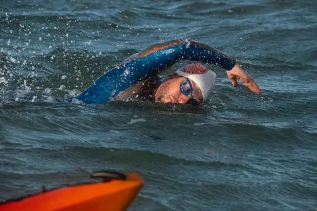 Sam Blanchard swimming in the Solent by Patrick Condy