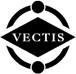 The Vectis Party emblem - a diamond shape with Vectis written in the middle sitting within a broken circle