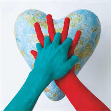 Restart a Heart Logo  - two hands on a heart shaped globe