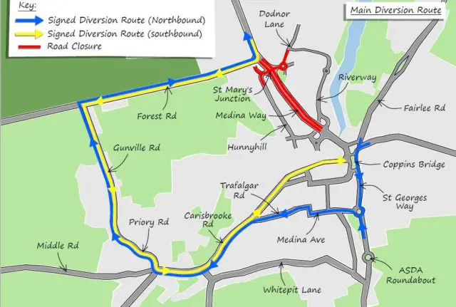 St Mary's Roadworks - Main diversion route