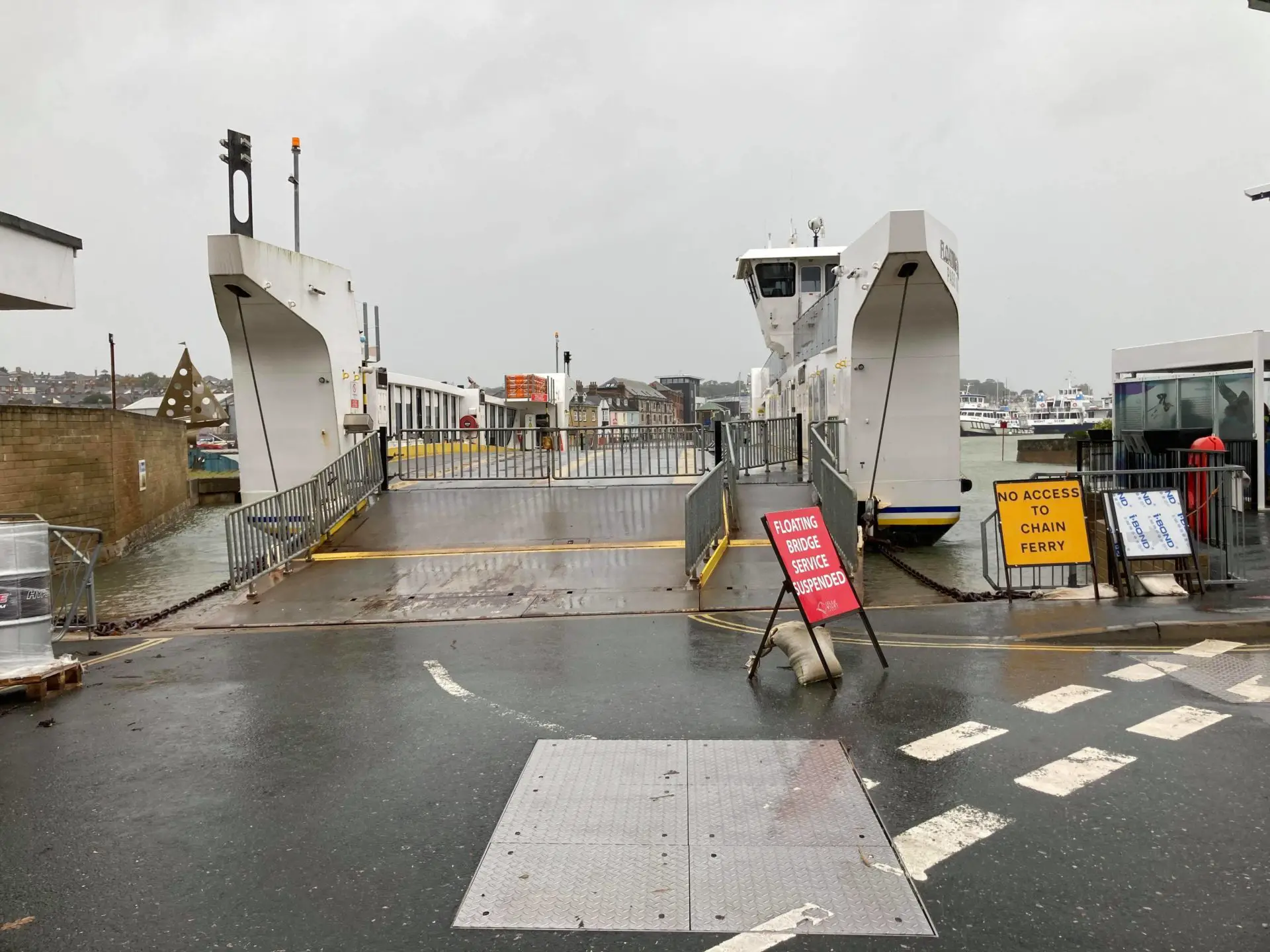 Floating Bridge and suspended sign at East Cowes
