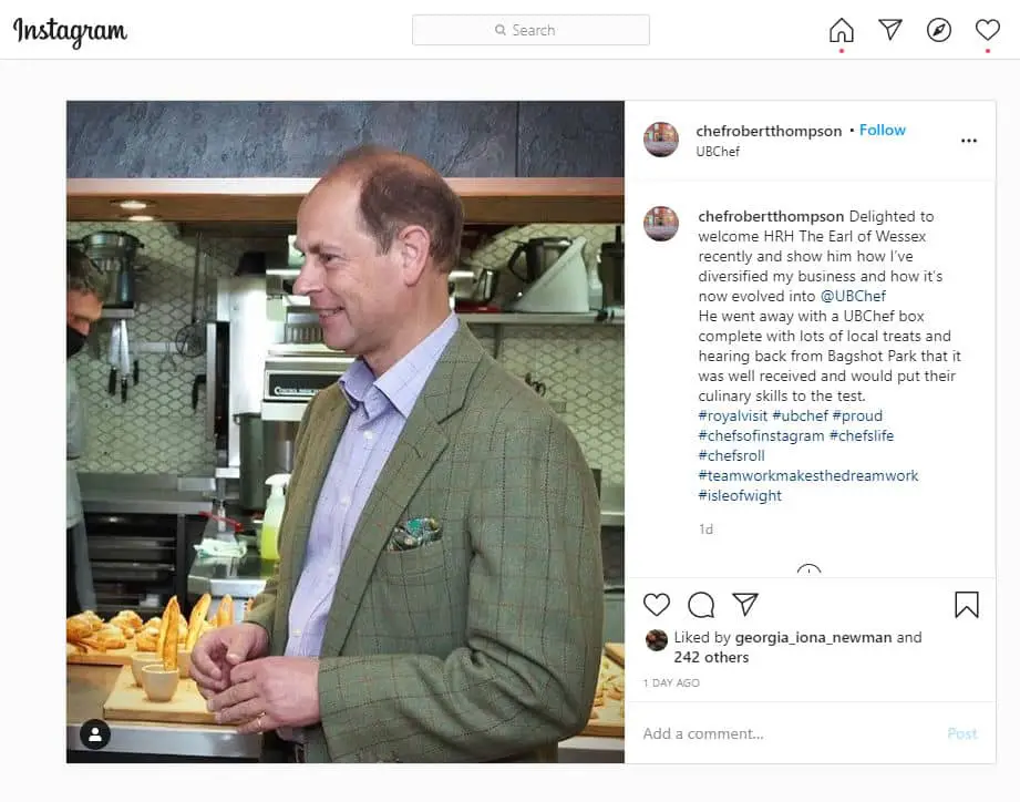 earl of wessex visit to Thompsons on instagram