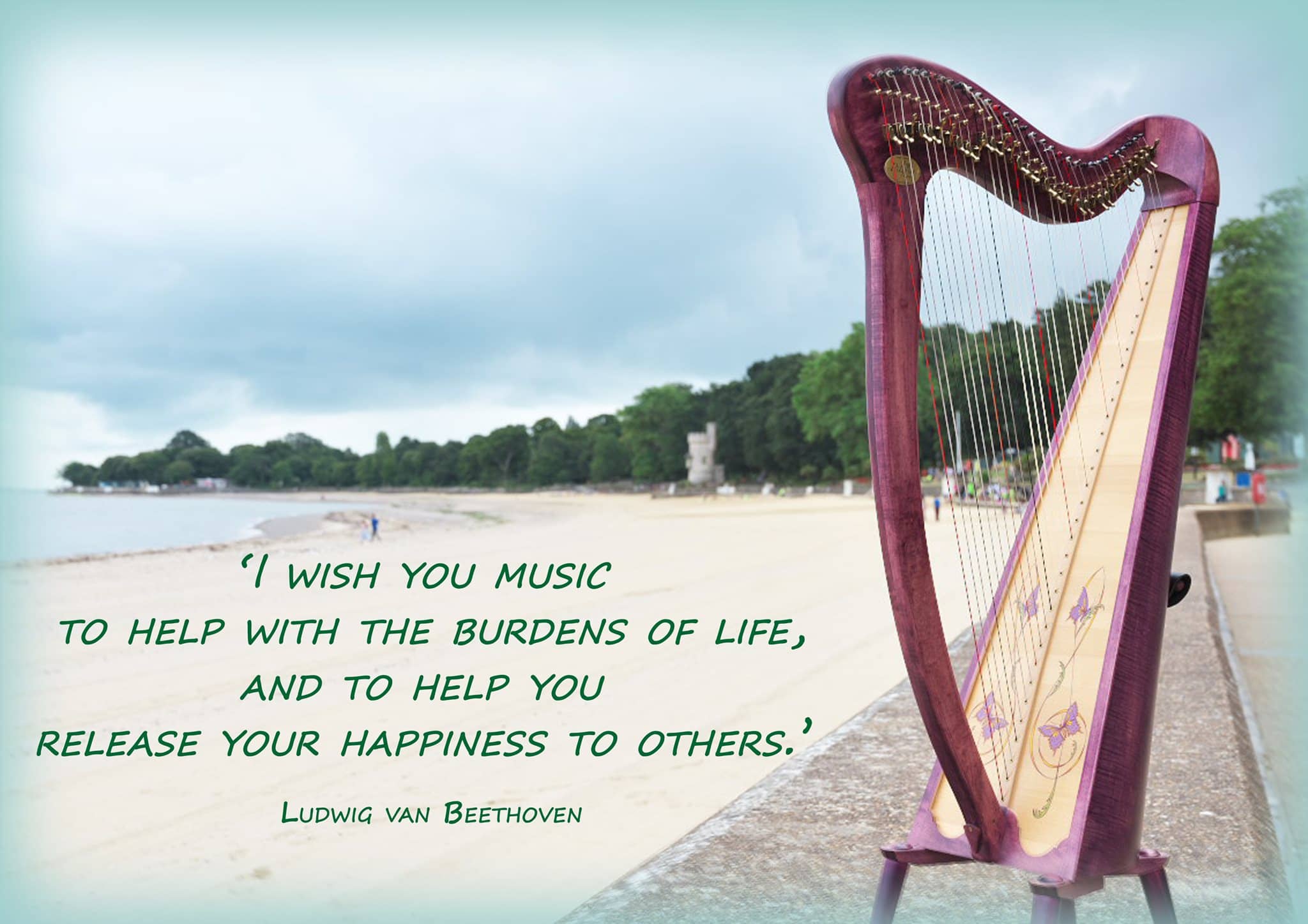 harp on wight promo - harp on the beach with quote from Beethoven