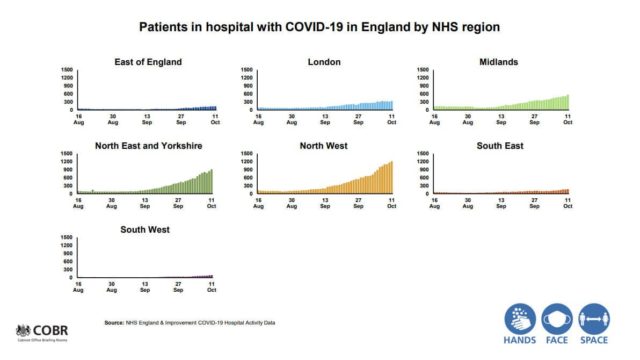 Graphs showing patients in hospital with C19