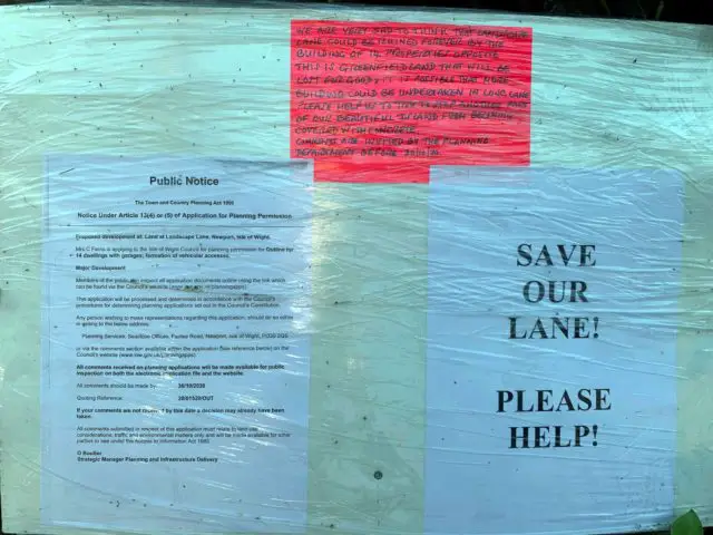 Landscape lane comments on a noticeboard