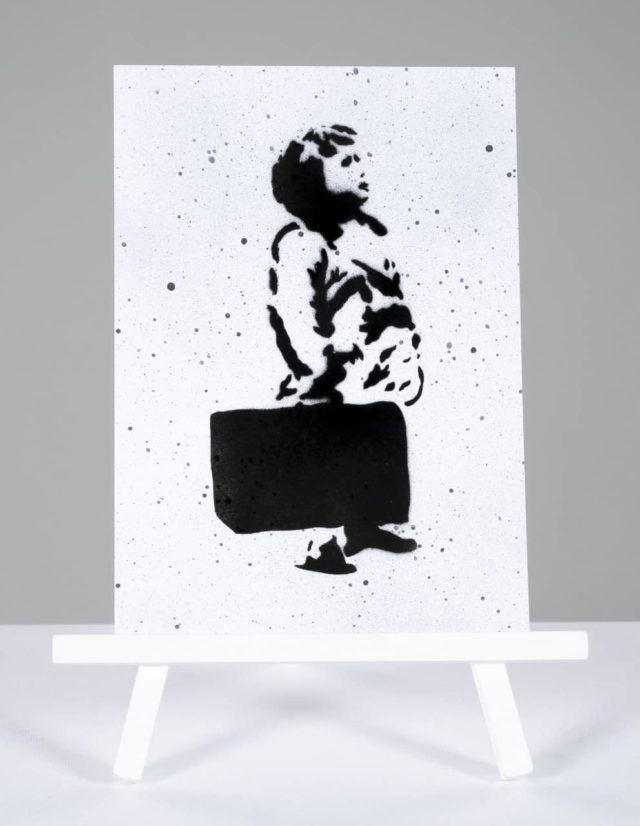 Lot No 160 - Spray art of child with suitcases - untitled