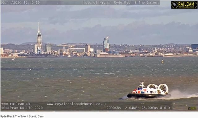 Watching the Hover coming in via the Railcam - Portsmouth in the background
