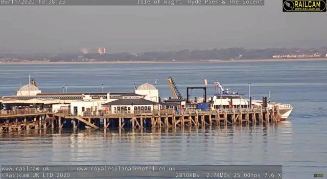 Watching the Fastcat coming in via the Railcam - Portsmouth in the background