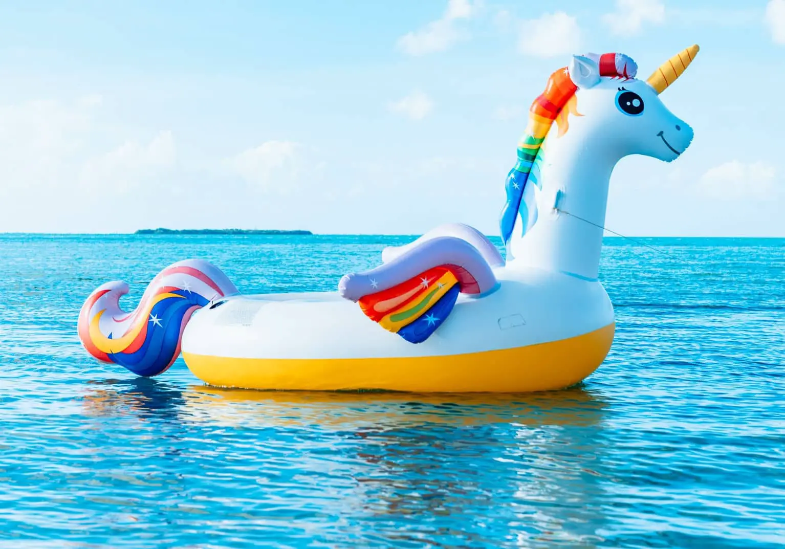 unicorn inflatable on the sea